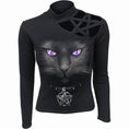 Indlæs billede i Gallery viewer, Langærmet T-shirt Spiral Black Cat
