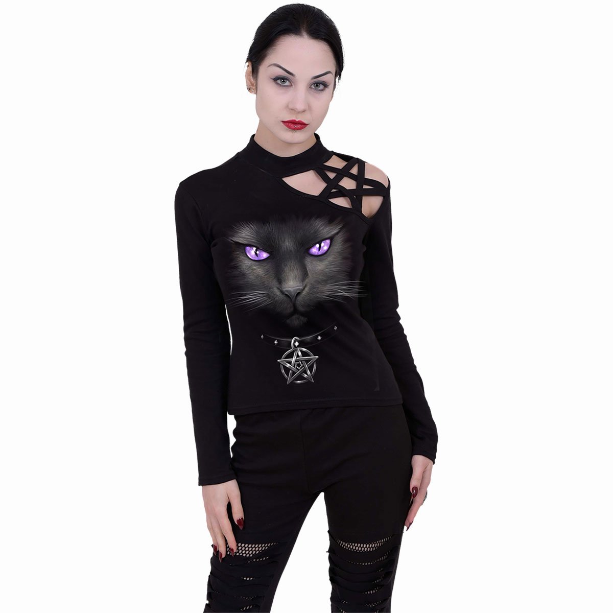 Langærmet T-shirt Spiral Black Cat