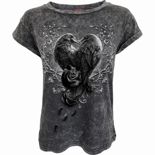 Tops - Short Sleeve Spiral Raven Heart