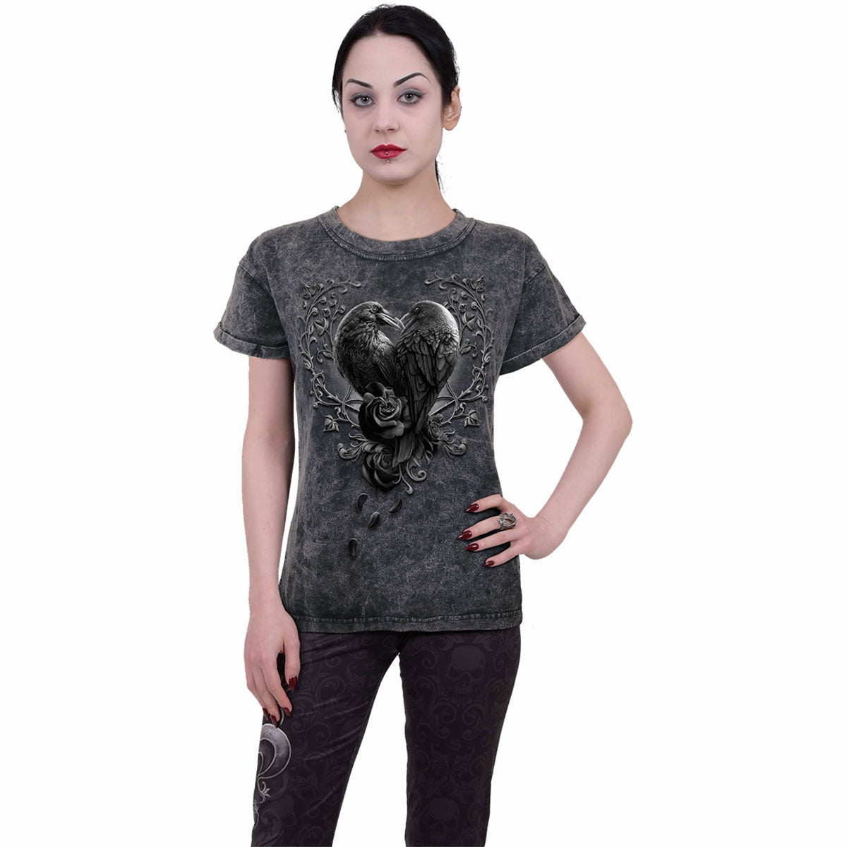 Tops - Short Sleeve Spiral Raven Heart