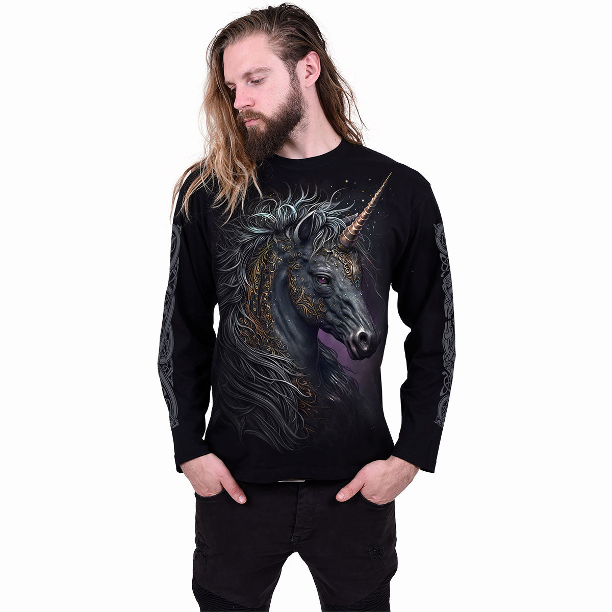 Langærmet T-shirt Spiral Celtic Unicorn