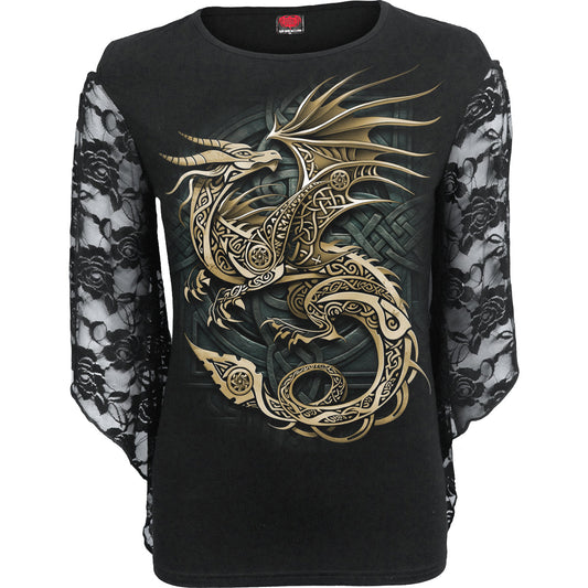 Langærmet T-shirt Spiral Celtic Dragon