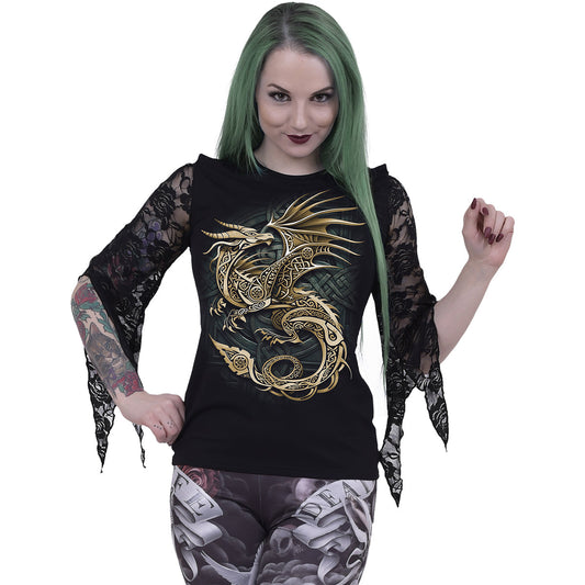 Langærmet T-shirt Spiral Celtic Dragon