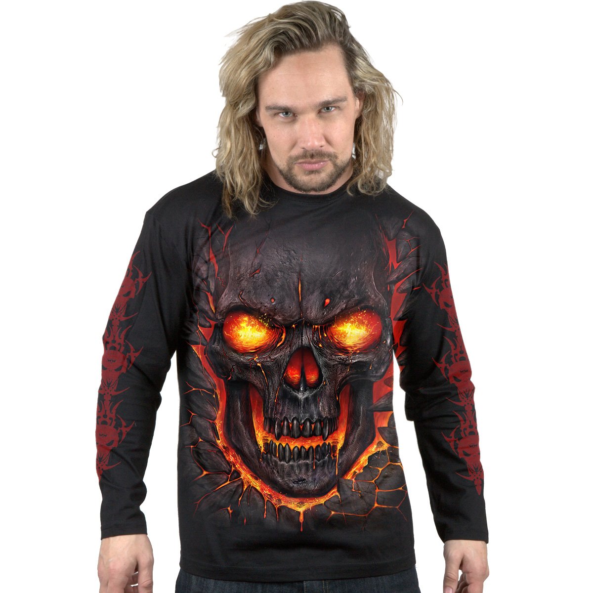 Langærmet T-shirt Spiral Skull Lava