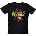 Indlæs billede i Gallery viewer, Rockoff T-shirt Slipknot - Fuck me Up (Unisex) har en fed gul "DON'T WASTE MY FUCKING TIME"-tekst på sort med en rød stjerne med spidser - perfekt edgy merch til Slipknot-fans.