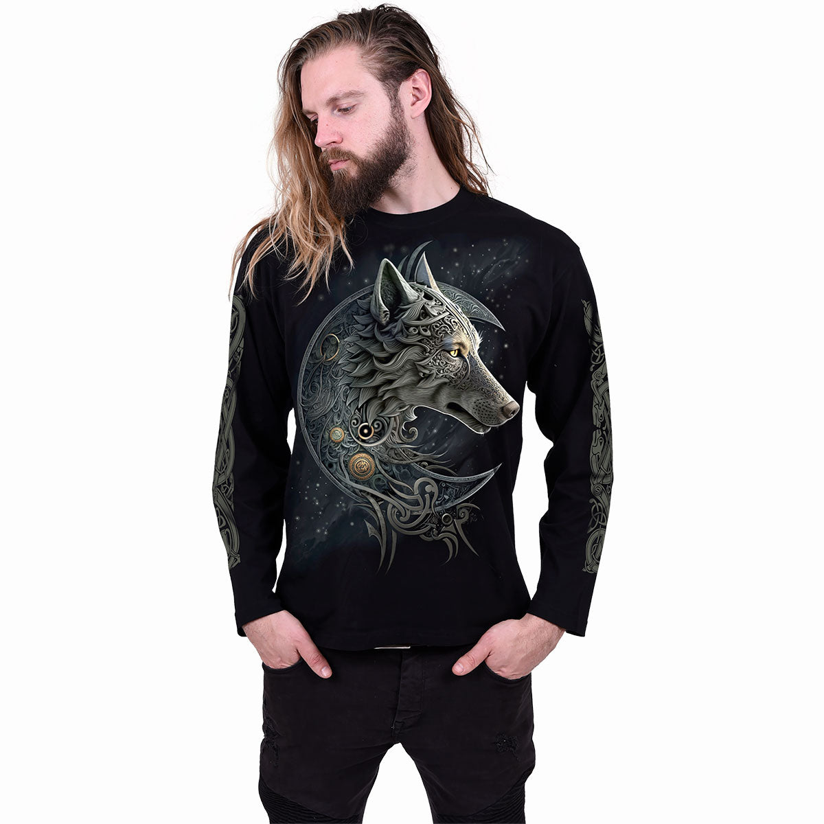 Langærmet T-shirt Spiral Celtic Wolf