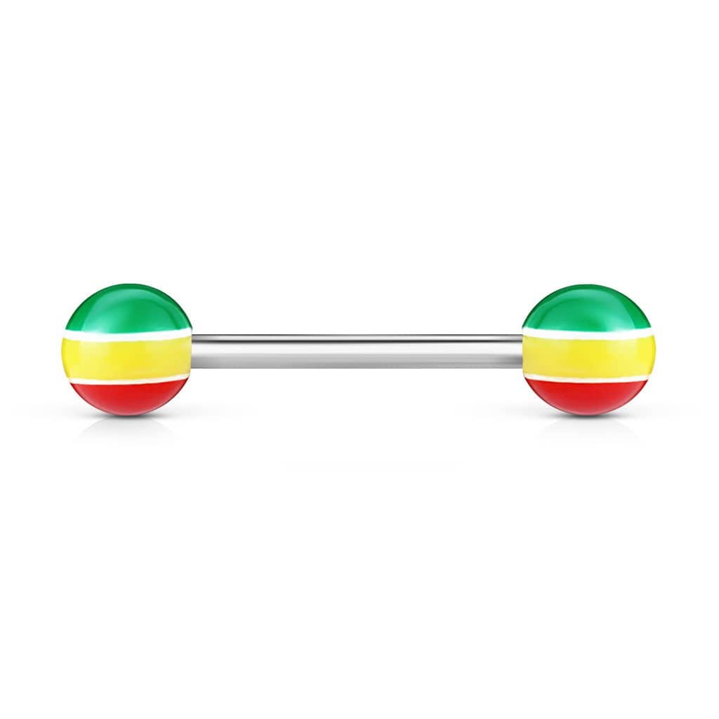 Barbell Stav til Tunge / Bryst / Industrial Piercing Rasta - 316L Kirurgisk Stål - Fatima.Dk