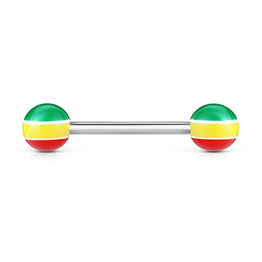 Barbell Stav til Tunge / Bryst / Industrial Piercing Rasta - 316L Kirurgisk Stål - Fatima.Dk