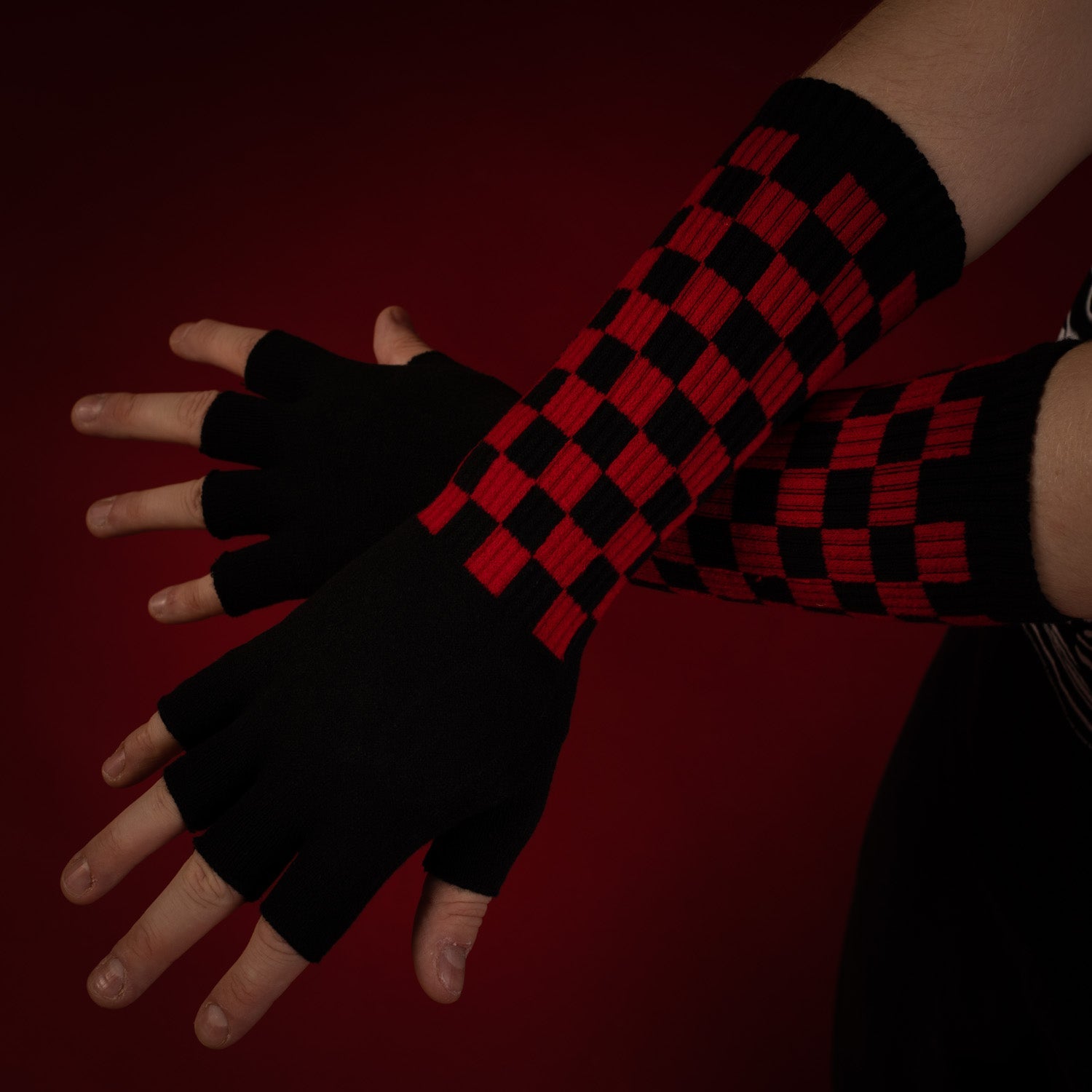 Fingerlose Handschuhe Kariert Rot – Jetzt kaufen –