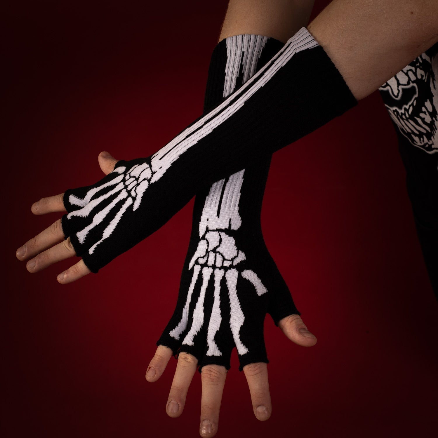 Handschuhe Skelett fingerlos lang – Jetzt kaufen –