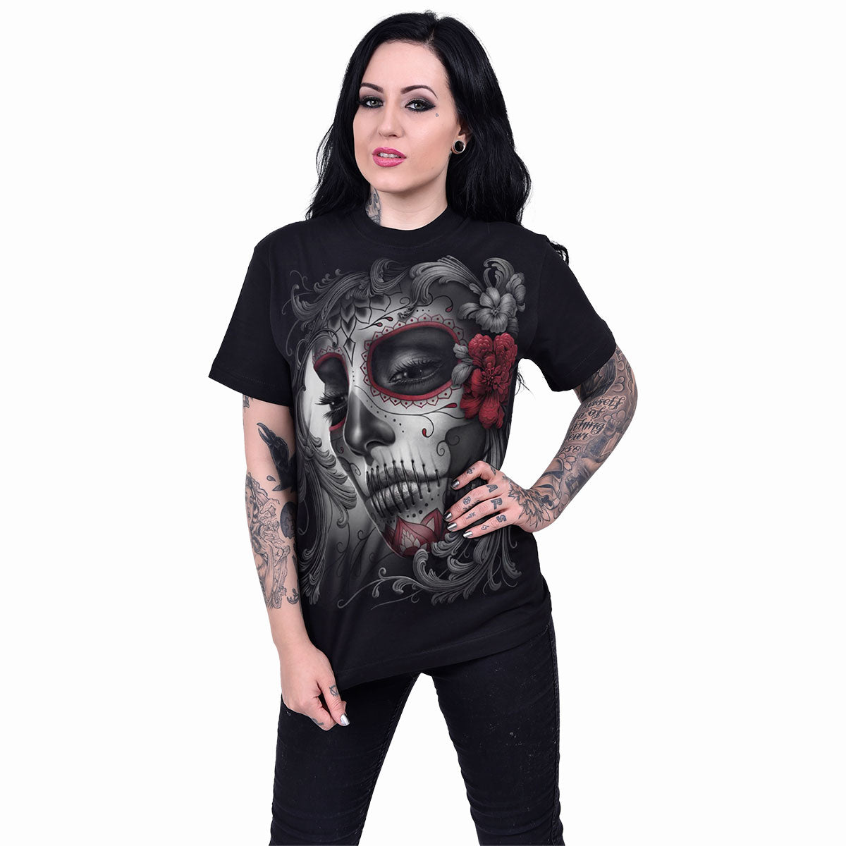 T-shirt Spiral Skull Roses