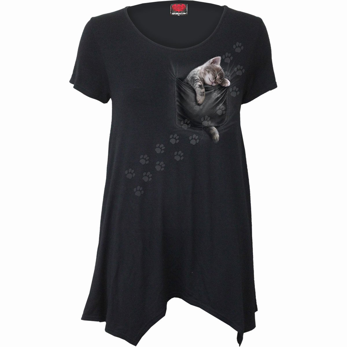 Tops - Short Sleeve Spiral Pocket Kitten