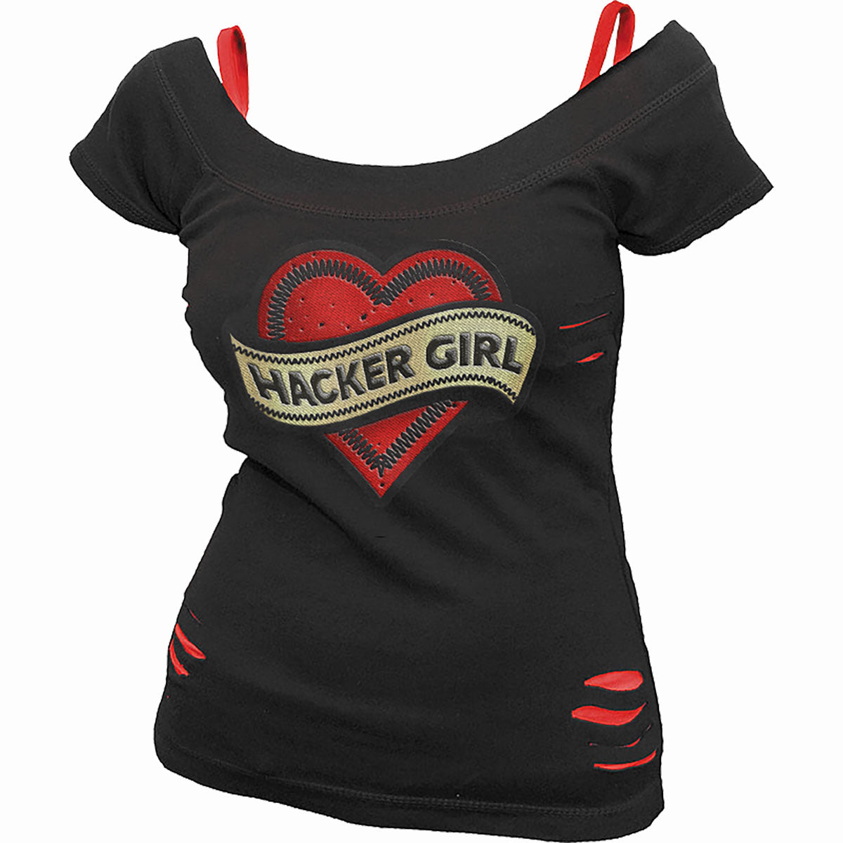 Tops - Short Sleeve Spiral Hacker Girl Patch