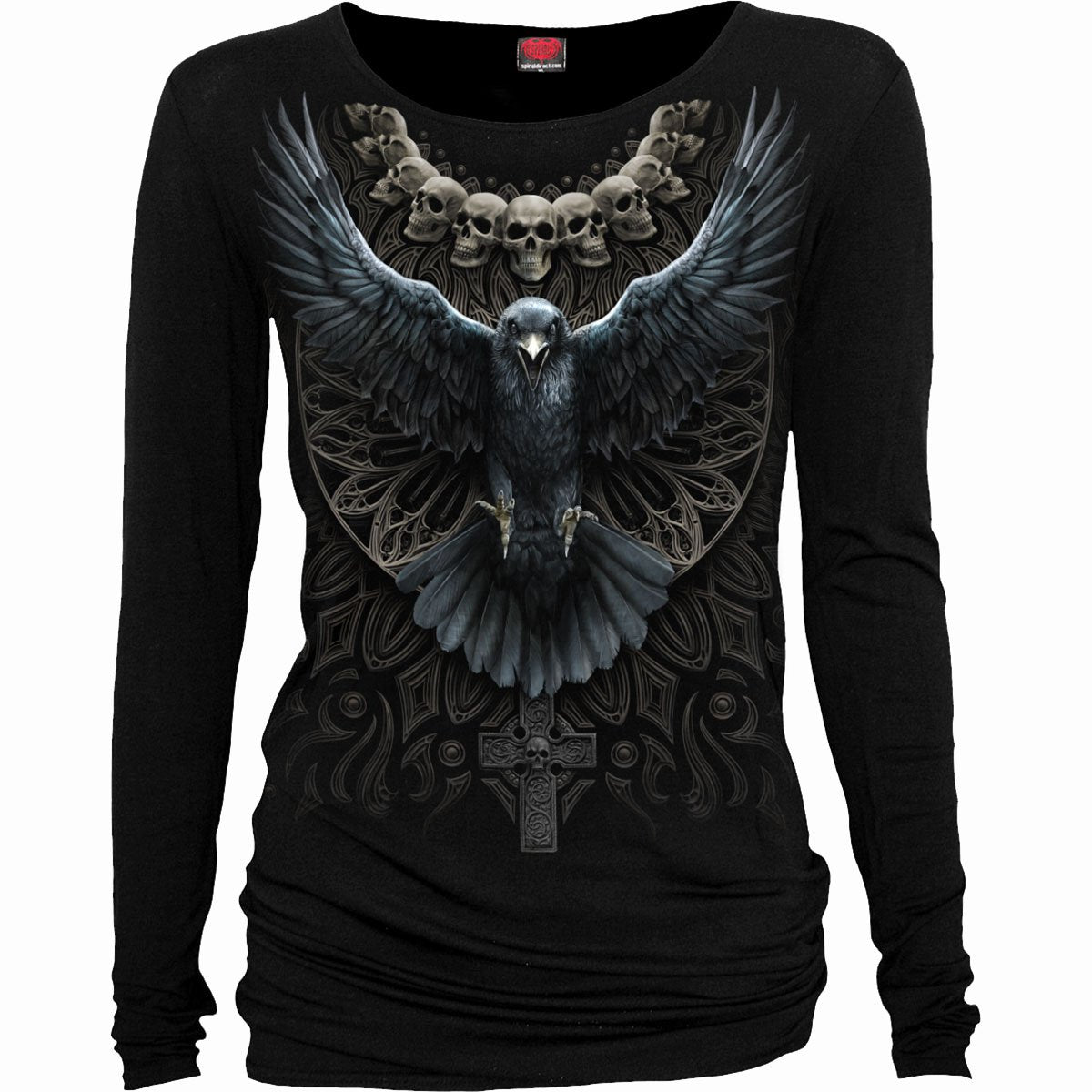 Langærmet T-shirt Spiral Raven Skull