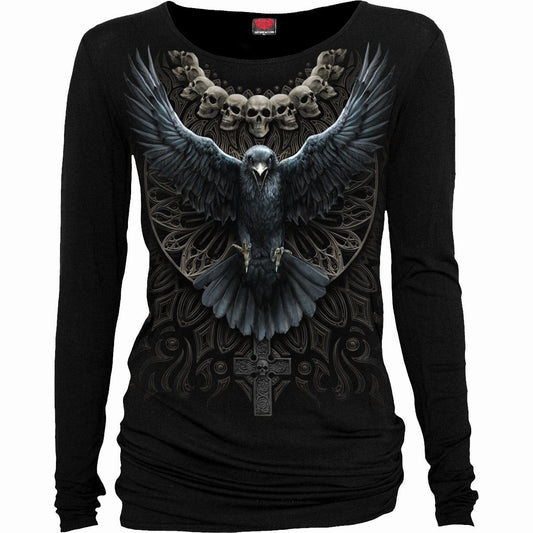 Langærmet T-shirt Spiral Raven Skull