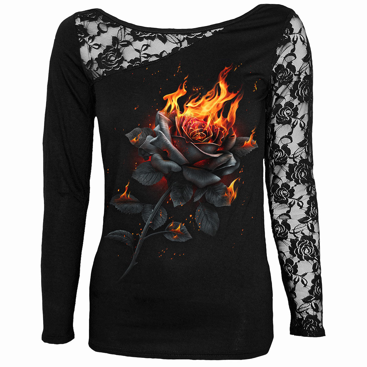 Langærmet T-shirt Spiral Flaming Rose