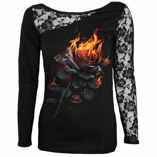Langærmet T-shirt Spiral Flaming Rose