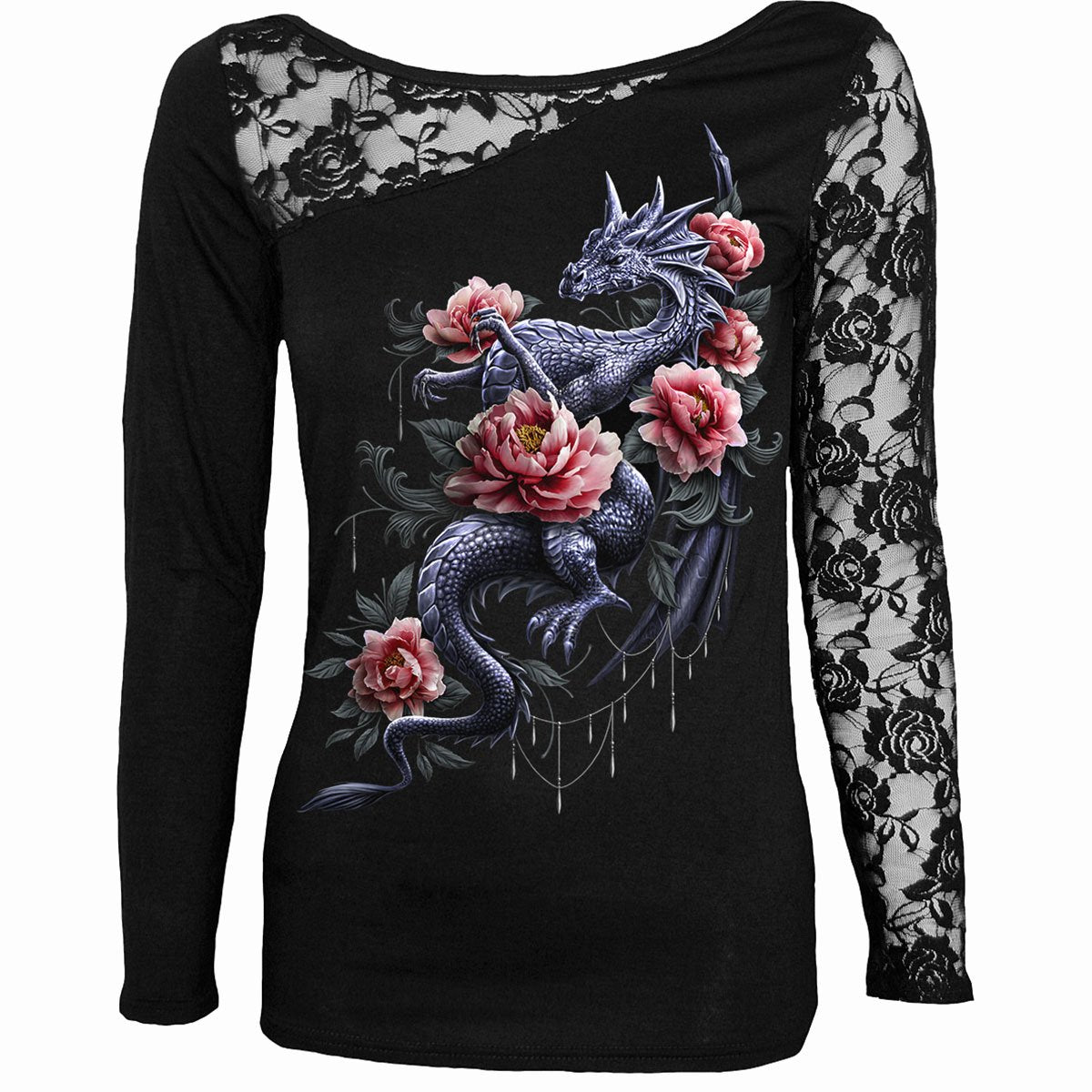 Langærmet T-shirt Spiral Dragon Rose Slant