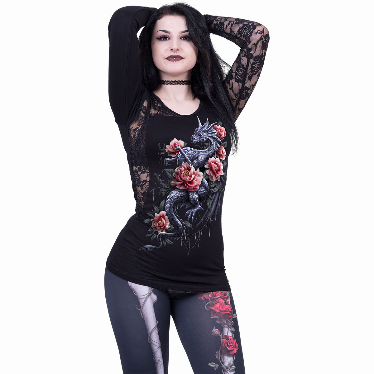 Langærmet T-shirt Spiral Dragon Rose Slant