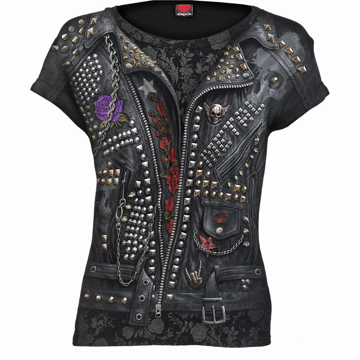 Tops - Short Sleeve Spiral Goth Metal