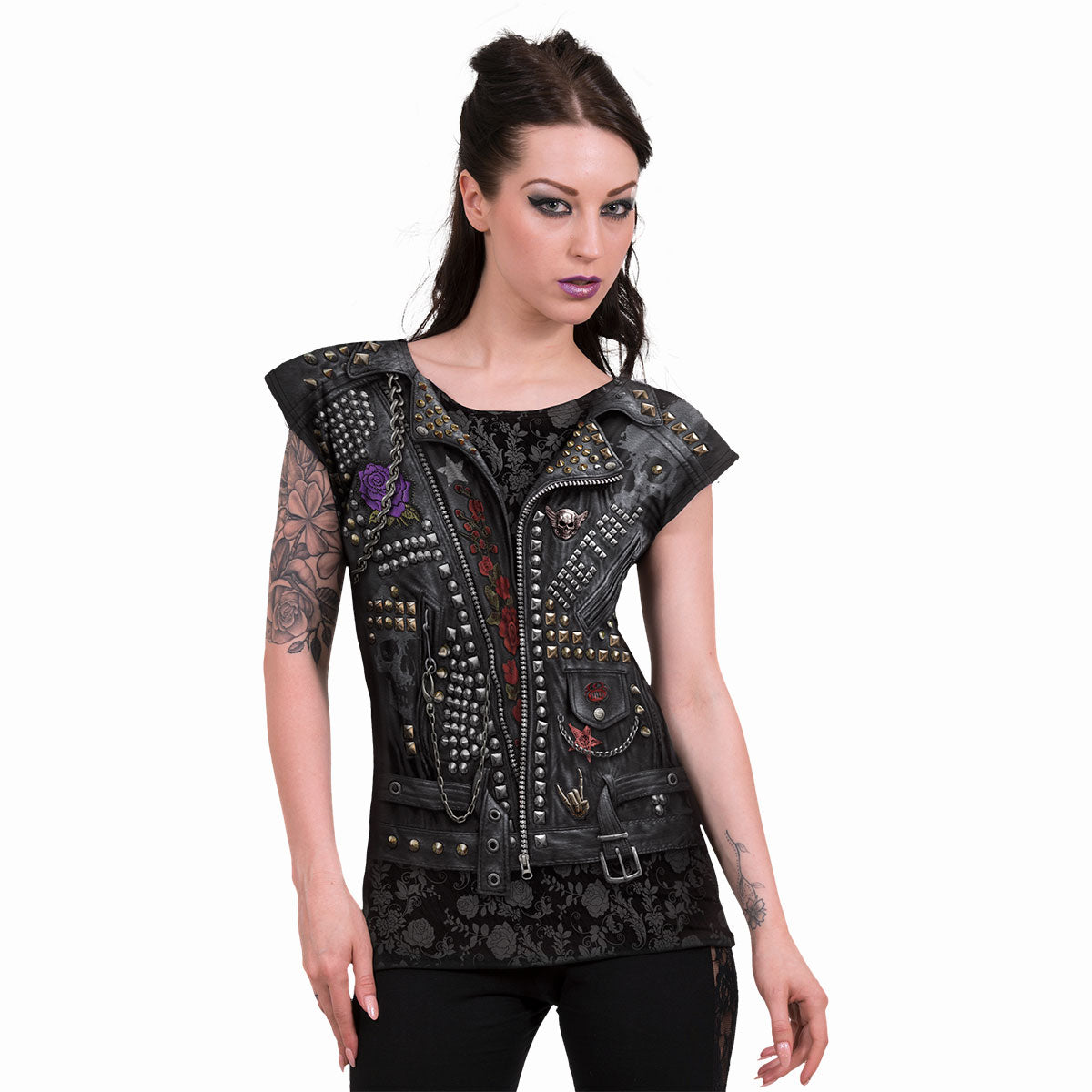 Tops - Short Sleeve Spiral Goth Metal