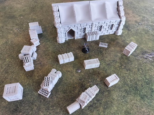 Corsair Coast lagerbygning med forsyningskasser til 28/32 mm wargaming