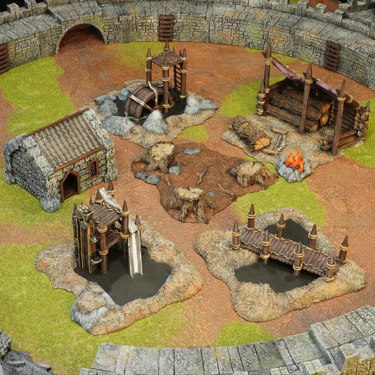 Ork-minelejr terrænsæt med seks elementer til 28/32 mm miniaturer