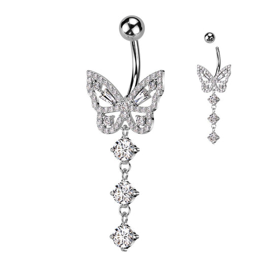 Navlepiercing Glitter Butterfly - 316L Kirurgisk Stål - Fatima.Dk