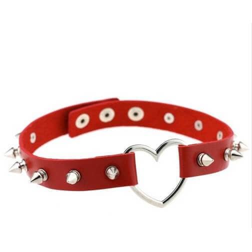 Choker Heart Rødt m. Pigge - X - Fatima.Dk