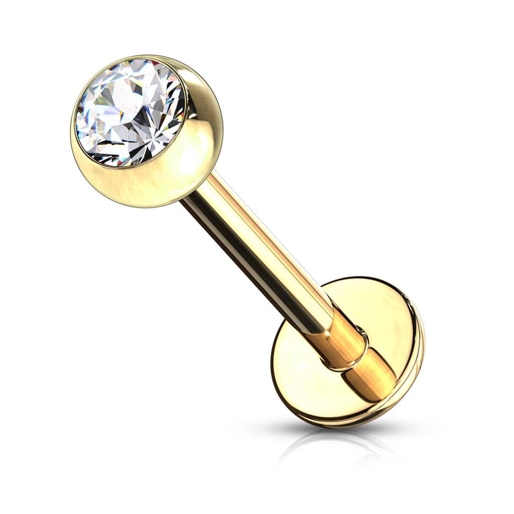 Labret Stav Forgyldt m. Sten - 316L Kirurgisk Stål - Fatima.Dk