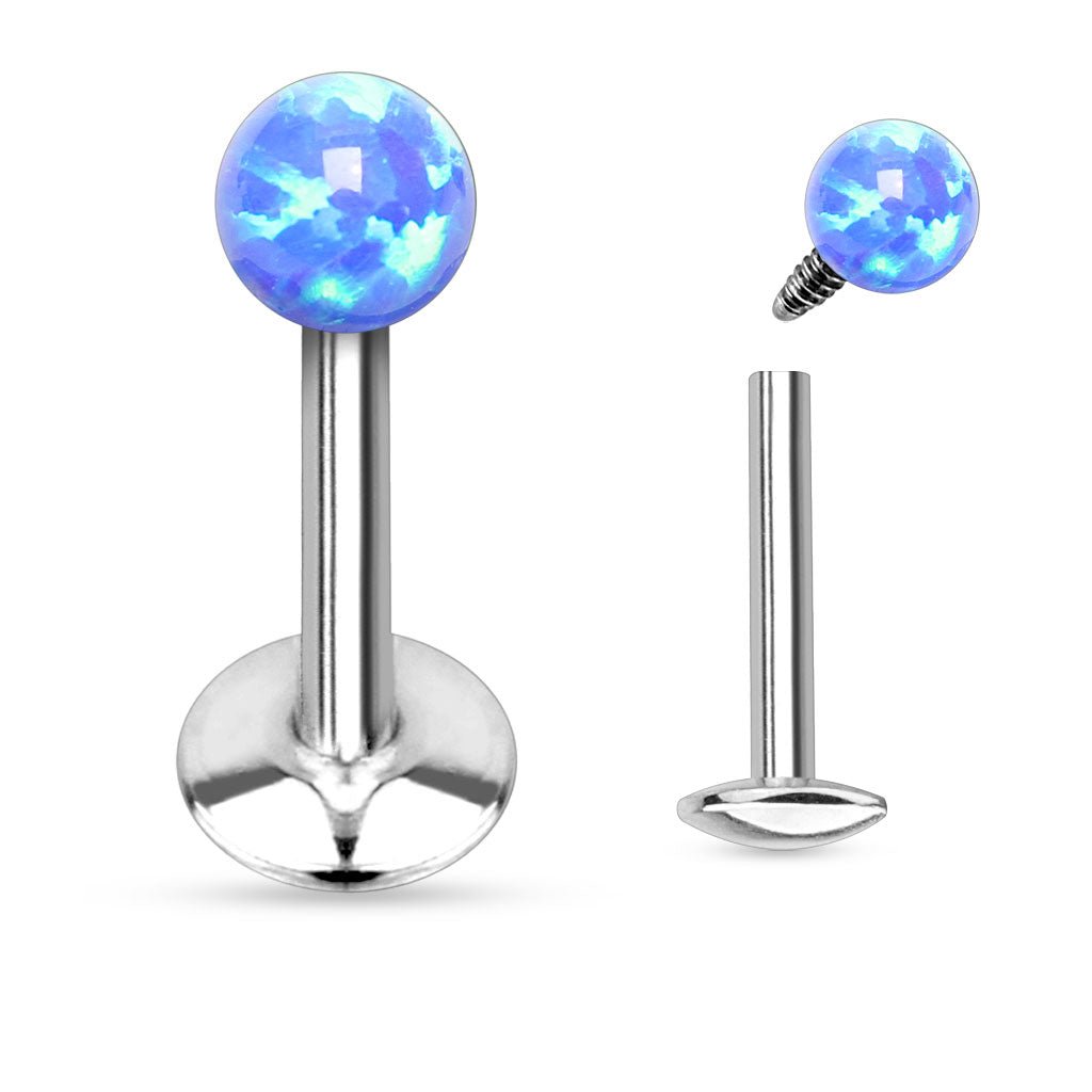 Labret Stav Stål Opal Blå - 316L Kirurgisk Stål - Fatima.Dk