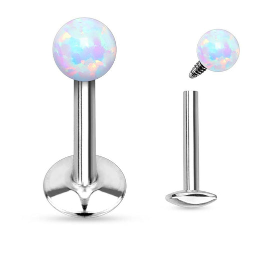 Labret Stav Stål Opal Hvid - 316L Kirurgisk Stål - Fatima.Dk