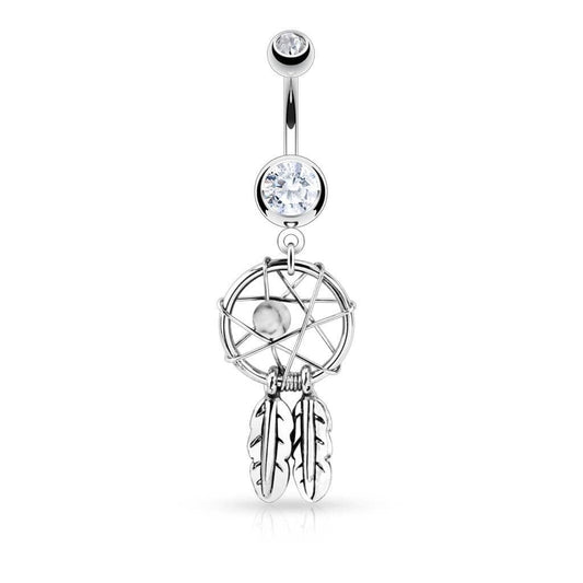 Navlepiercing Dreamcatcher / Drømmefanger Sølv - 316L Kirurgisk Stål - Fatima.Dk