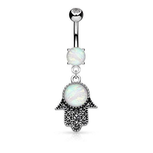 Navlepiercing Opal Hamsa - 316L Kirurgisk Stål - Fatima.Dk